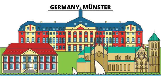 Vector illustration of Germany, Munster. City skyline, architecture, buildings, streets, silhouette, landscape, panorama, landmarks. Editable strokes. Flat design line vector illustration concept. Isolated icons