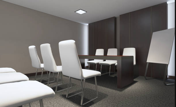 istock Conference room with wooden table. 3D rendering. 954171924