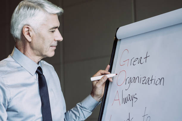 istock Content Senior Businessman Writing on Flipchart 954172228