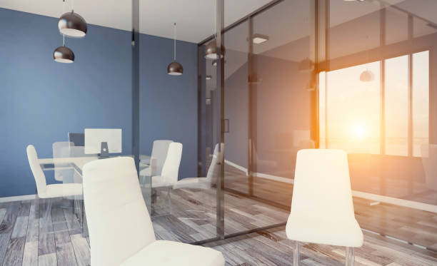 istock Modern office Cabinet. Meeting room. 3D rendering.. Sunset 954172466