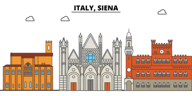 Vector illustration of Italy, Siena. City skyline, architecture, buildings, streets, silhouette, landscape, panorama, landmarks. Editable strokes. Flat design line vector illustration concept. Isolated icons