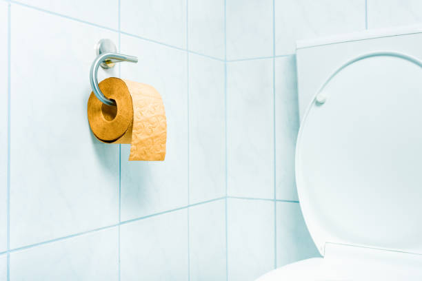 Gold toilet paper roll in the toilet