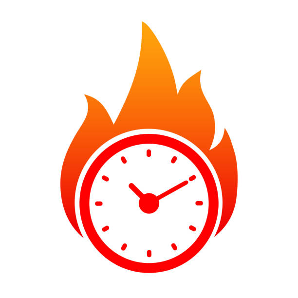 illustrazioni stock, clip art, cartoni animati e icone di tendenza di orologio in fiamme. logo del tempo - vettore stock - oclock flash