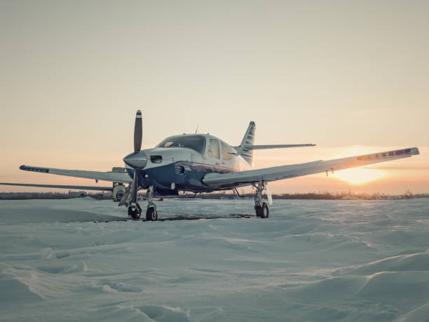 Frozen plane at Svolvaer airport. Lofoten Norway.