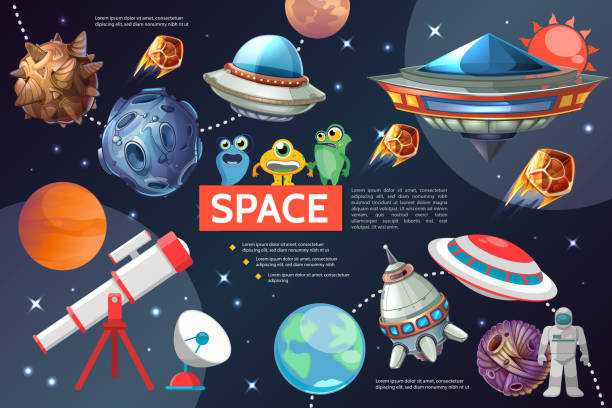 ilustraciones, imágenes clip art, dibujos animados e iconos de stock de colección de elementos espacio - asteroid belt