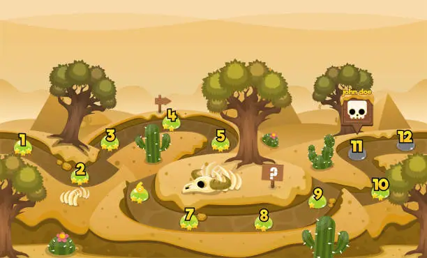 Vector illustration of Desert Game Level Map