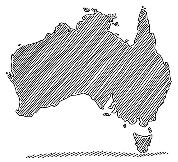 手繪澳大利亞地圖素描畫 - 塔斯曼尼亞 插圖 幅插畫檔、美工圖案、卡通及圖標