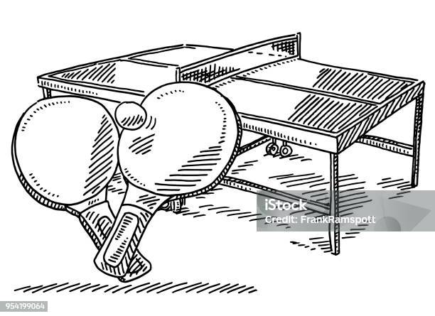 Table Tennis Sport Drawing Stock Illustration - Download Image Now - Table Tennis, Drawing - Art Product, Line Art