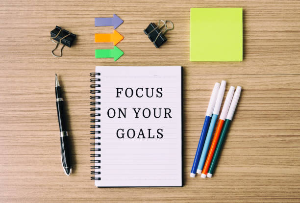 istock Inspirational quote- Focus on your goals. Retro style. 954202376