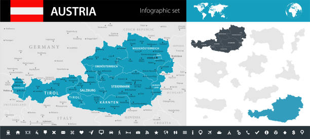 09 - Austria - Murena Infographic Short 10 Map of Austria - Infographic Vector illustration wiener neustadt stock illustrations
