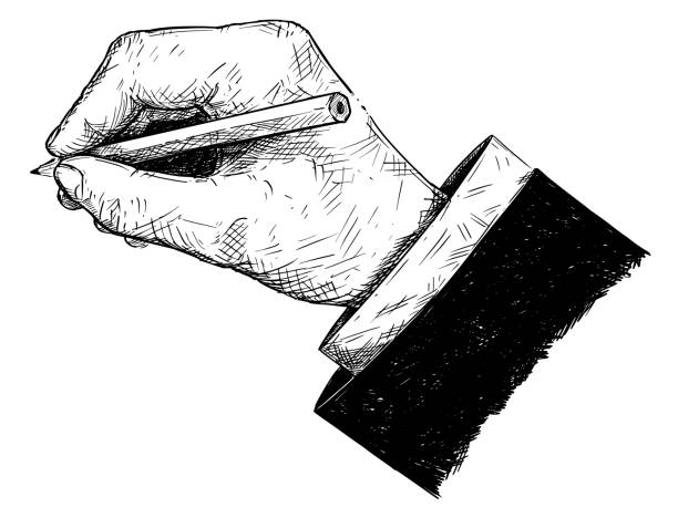 istock Vector Artistic Illustration or Drawing of Businessman Hand in Suit Writing With Pencil 954214964
