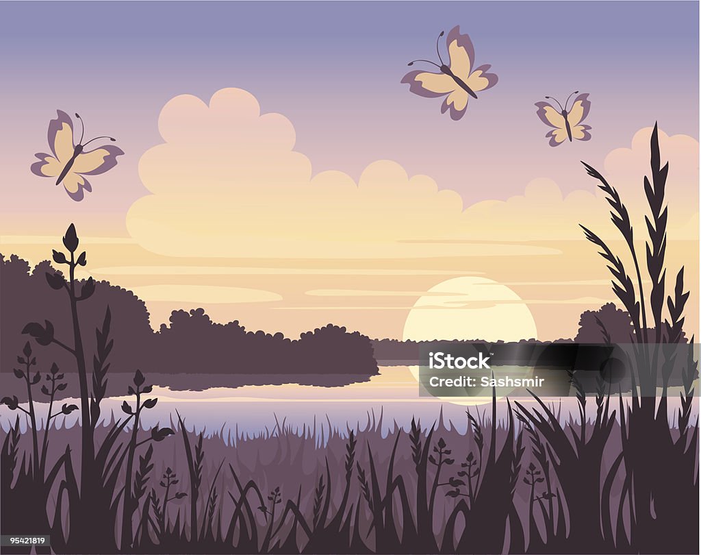 夕暮れの湖 - 絵画のロイヤリティフリーベクトルアート