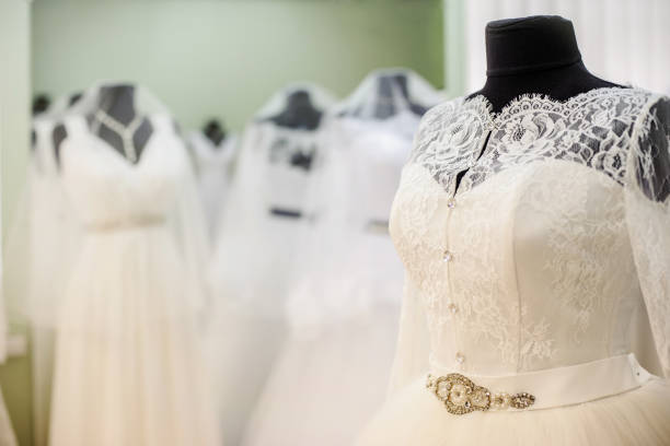 istock wedding dresses in bridal salon 954221376