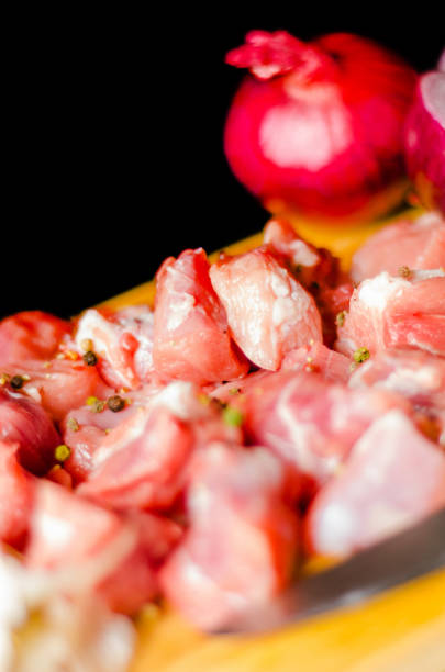 istock raw meat cut into pieces, pork prepared for cooking, red meat 954221468