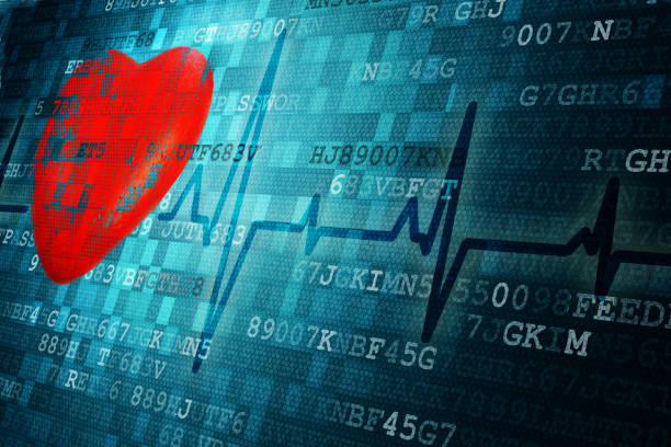istock pixelated red heart symbol and cardiogram on blue abstract technology background 954221488