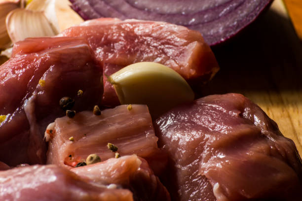 istock raw meat cut into pieces, pork prepared for cooking, red meat 954221866