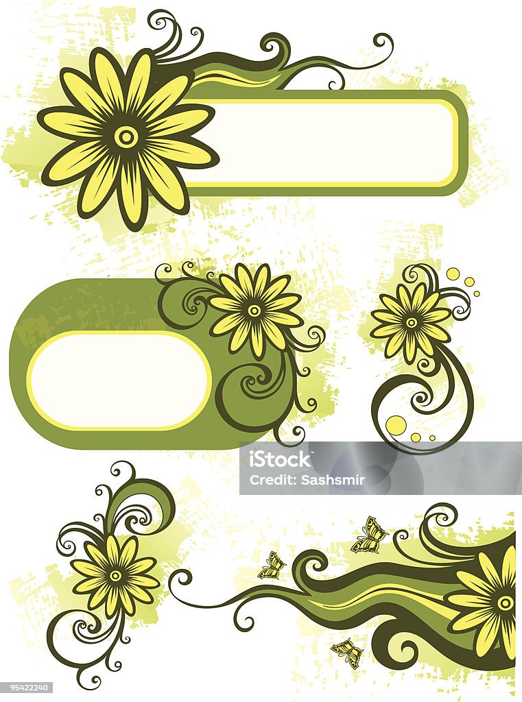 グリーンの花デザイン - しずくのロイヤリティフリーベクトルアート