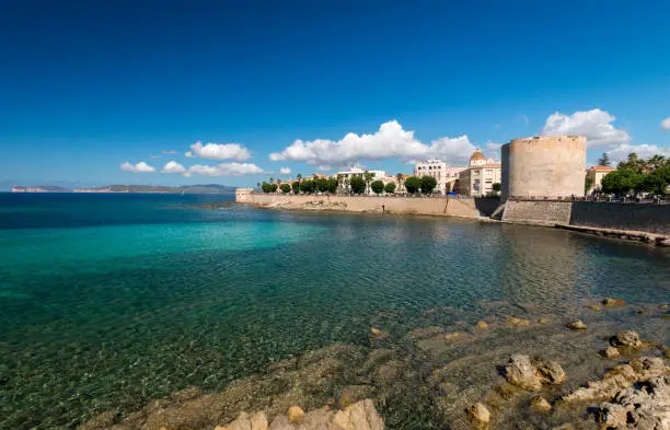 Waterfront Alghero and Capo Caccia on the Italian island of Sardinia