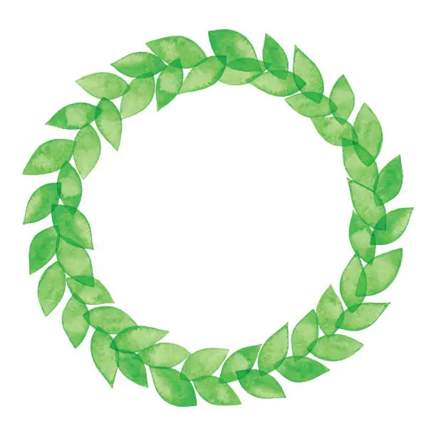 Vector illustration of Watercolor Wreath With Green Leaves