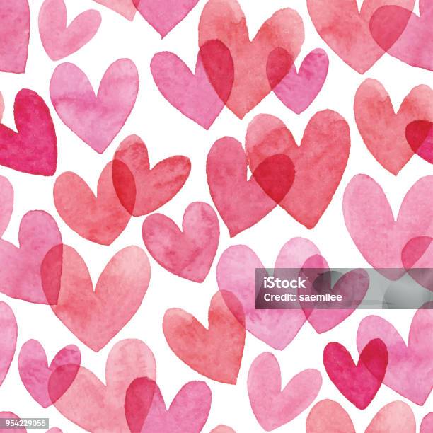 Watercolor Seamless Pattern With Red Hearts Stock Illustration - Download Image Now - Heart Shape, Backgrounds, Pattern