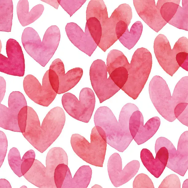 Vector illustration of Watercolor Seamless Pattern With Red Hearts