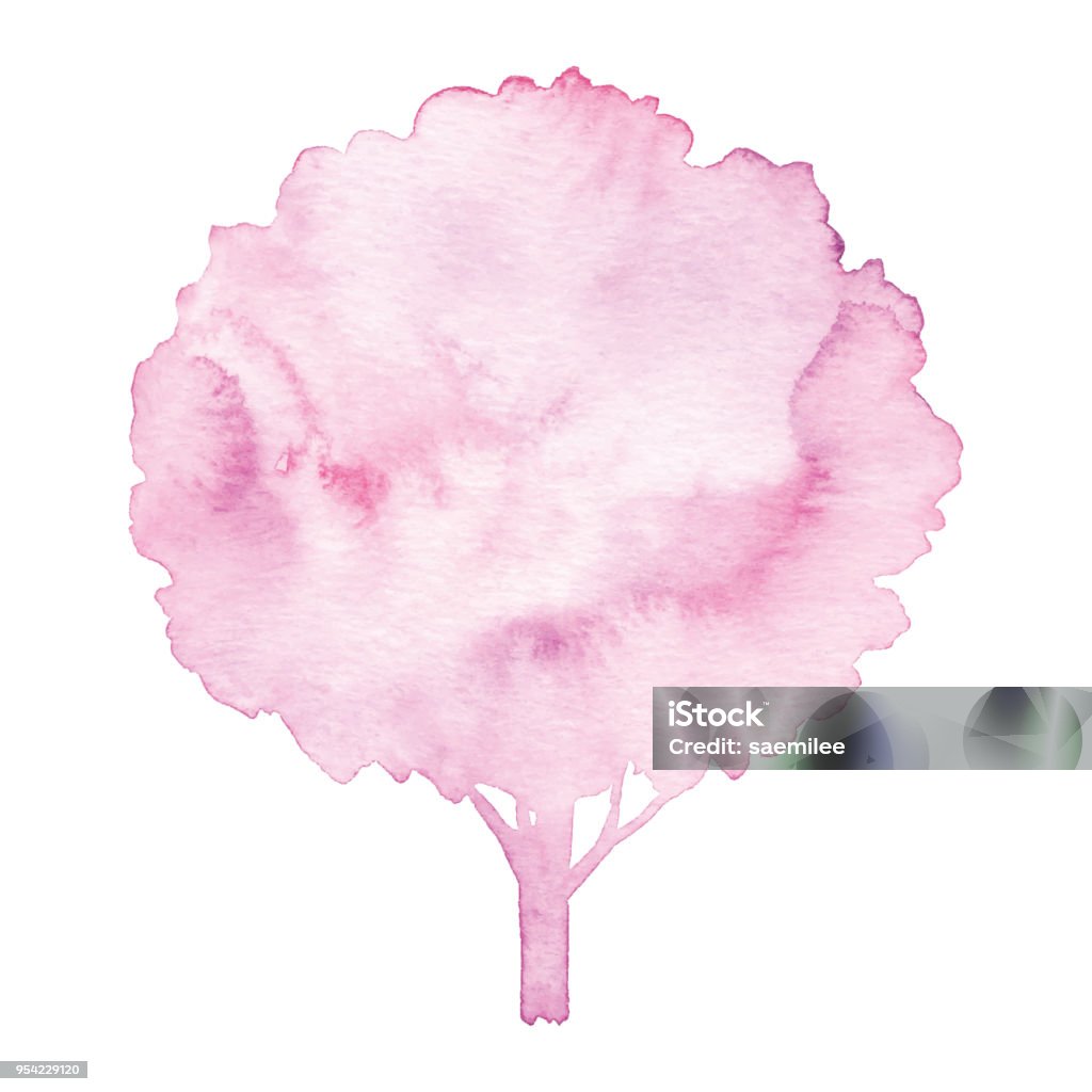 Watercolor Pink Tree Silhouette Vector illustration of watercolor painting. Watercolor Painting stock vector