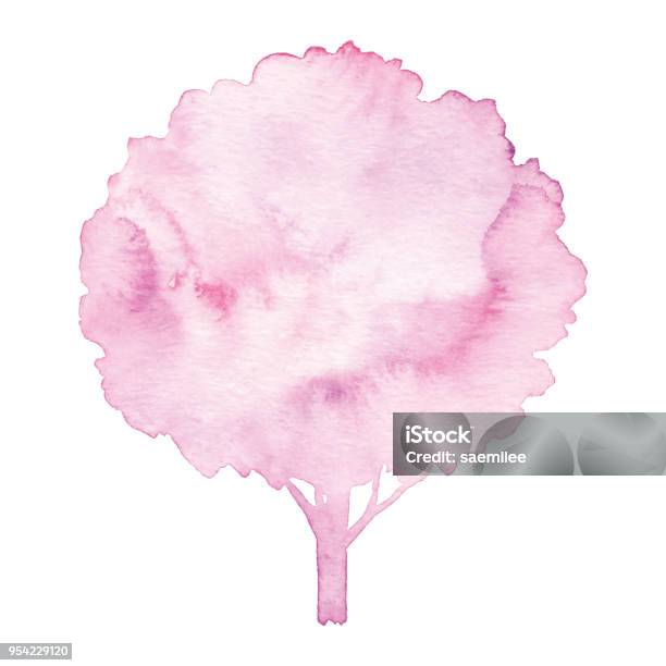 Watercolor Pink Tree Silhouette Stock Illustration - Download Image Now - Watercolor Painting, Tree, Flower