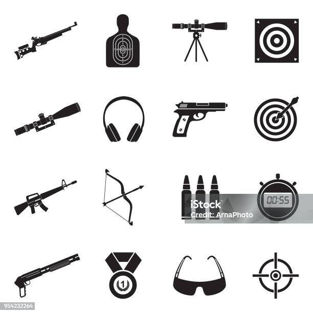 Shooting Range Icons Black Flat Design Vector Illustration Stock Illustration - Download Image Now