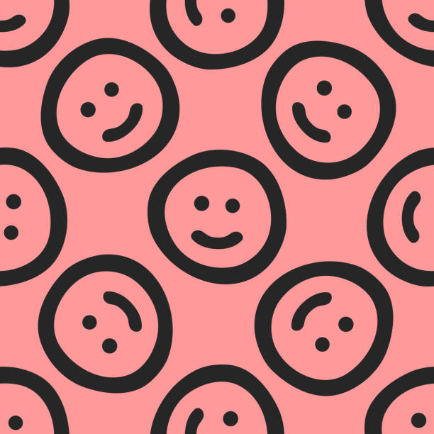 Repeated cute smileys drawn by hand. Funny seamless pattern. Sketch, doodle. Repeated cute smileys drawn by hand. Funny seamless pattern. Sketch, doodle. Endless girlish print. Girly vector illustration. smiley face drawing stock illustrations