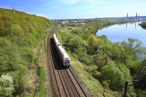 Railway line near river Nemunas in Lithuania.