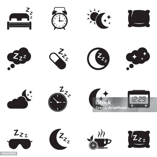 Sleep Icons Black Flat Design Vector Illustration Stock Illustration - Download Image Now