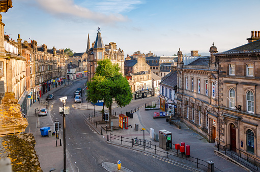 STIRLING, UK - AUG 11, 2012: Barnton Street intersection with Maxwell Place in a morning