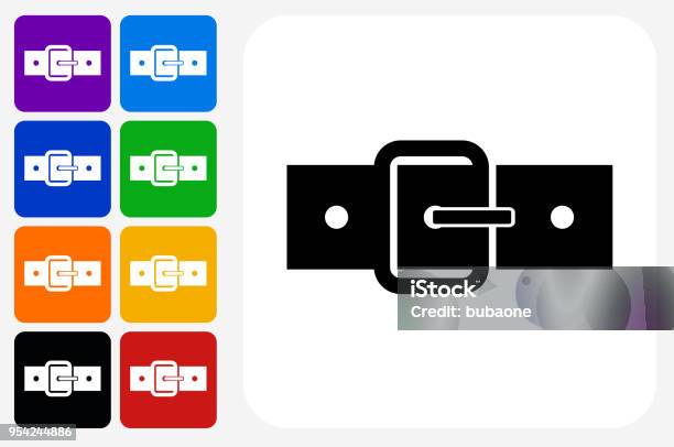 Belt Icon Square Button Set Stock Illustration - Download Image Now - Belt, Blue, Buckle