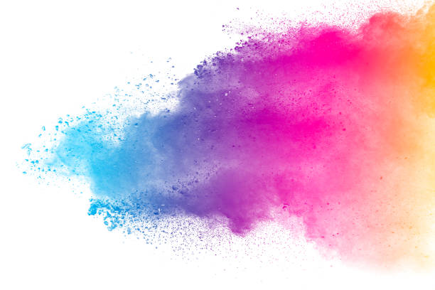 istock Multi color powder explosion isolated on white background. Colored dust splash cloud  on white background. Launched colorful particles on background. Painted Holi in festival. 954245746