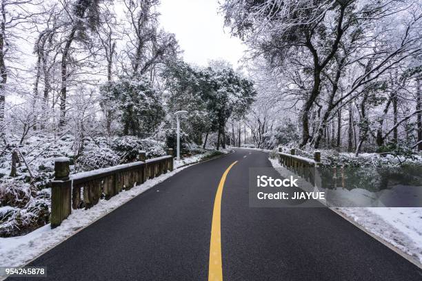 Strada Sulla Neve In Inverno - Fotografie stock e altre immagini di Albero - Albero, Ambientazione esterna, Ambiente