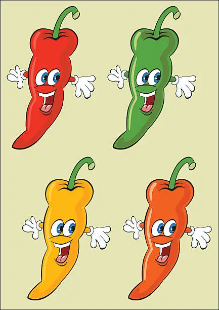 Vector illustration of cheerful hot peppers