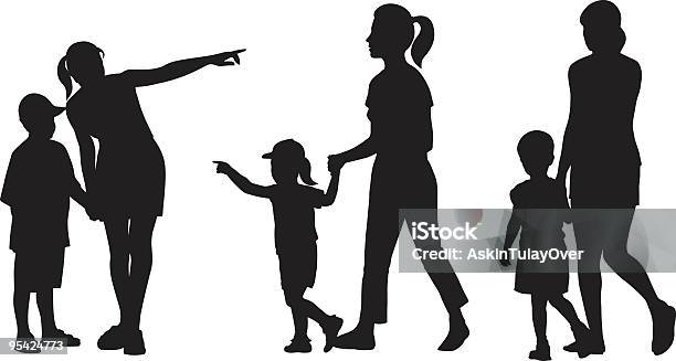 Mère Et Enfants Vecteurs libres de droits et plus d'images vectorielles de Silhouette - Contre-jour - Silhouette - Contre-jour, Mère, Enfant