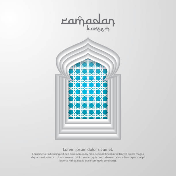 istock Ramadan Kareem islamic greeting card design with 3D dome mosque, door or window, and pattern element. paper cut background style. Vector illustration. 954248670