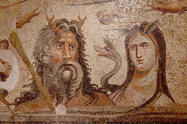 OCEANOS and TETHYS ancient mosaic  snakes beard stock pictures, royalty-free photos & images