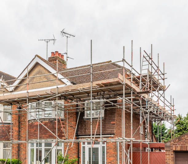 Scaffolding round a semi detached house