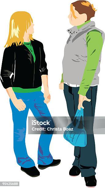 Dwie Dziewczyny - Stockowe grafiki wektorowe i więcej obrazów Adolescencja - Adolescencja, Dwie osoby, Dziecko