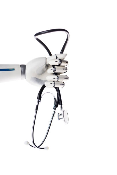 istock robot hand holding medical stethoscope isolated on white 954259680