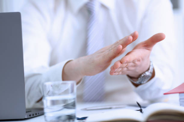 man in suit clap his arms congrats - hands clasped business education cooperation imagens e fotografias de stock