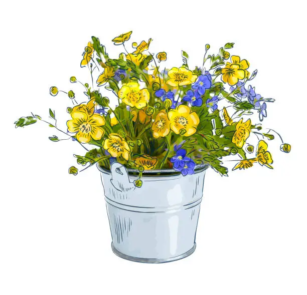 Vector illustration of Small bouquet with meadow flowers