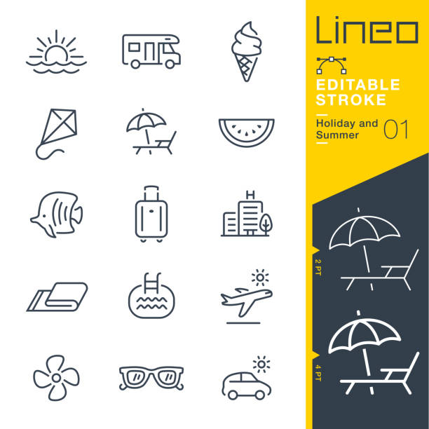 ilustrações de stock, clip art, desenhos animados e ícones de lineo editable stroke - holiday and summer line icons - parasol
