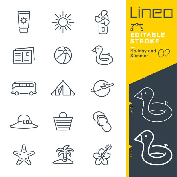 Vector illustration of Lineo Editable Stroke - Holiday and Summer line icons