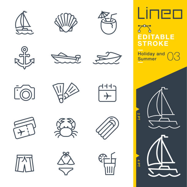 lineo editable stroke - ikony linii holiday and summer - anchor nautical vessel sea sailboat stock illustrations