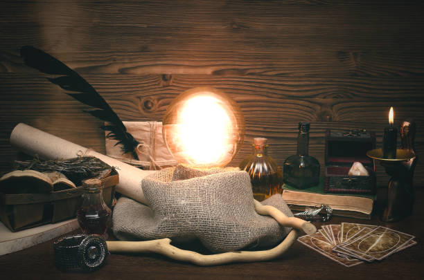 istock Crystal ball and tarot cards. Fortune teller magic table. Future reading concept. 954270822