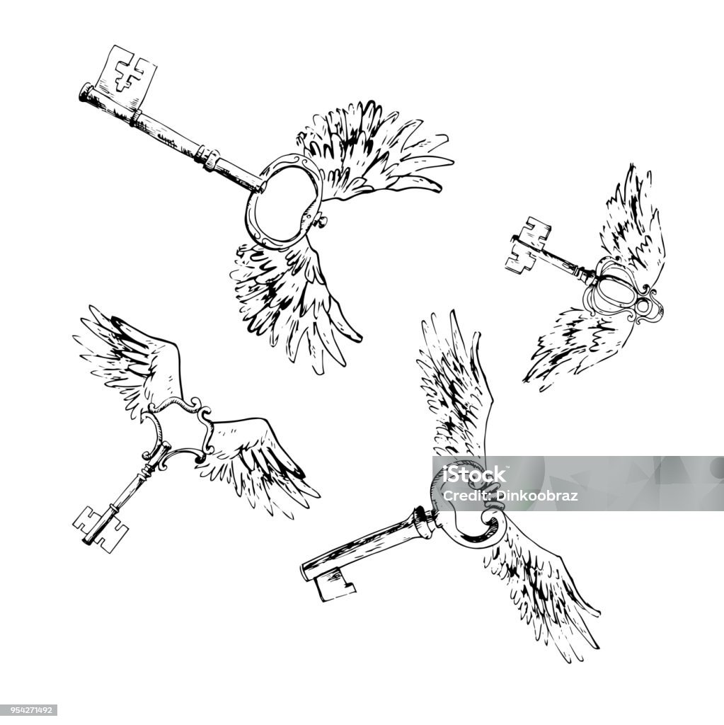 Fliegen Magische Schlüssel Vektorillustration Schönen Vogels Stock ...