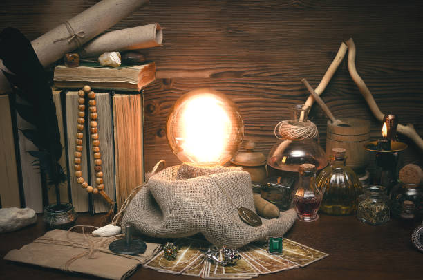 istock Crystal ball and tarot cards. Fortune teller magic table. Future reading concept. 954271522